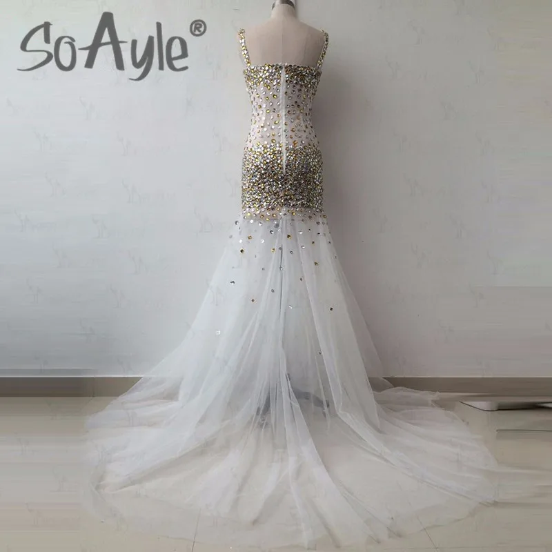 SoAyle Вечерние платья Русалка v образный вырез Расшитое бисером расшитое блестками