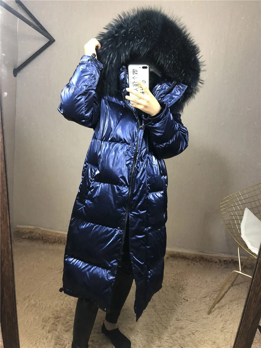 Женские зимние пуховики с воротником из меха енота,, Длинные куртки, модная яркая с капюшоном, парка, пуховик, женская верхняя одежда, теплая