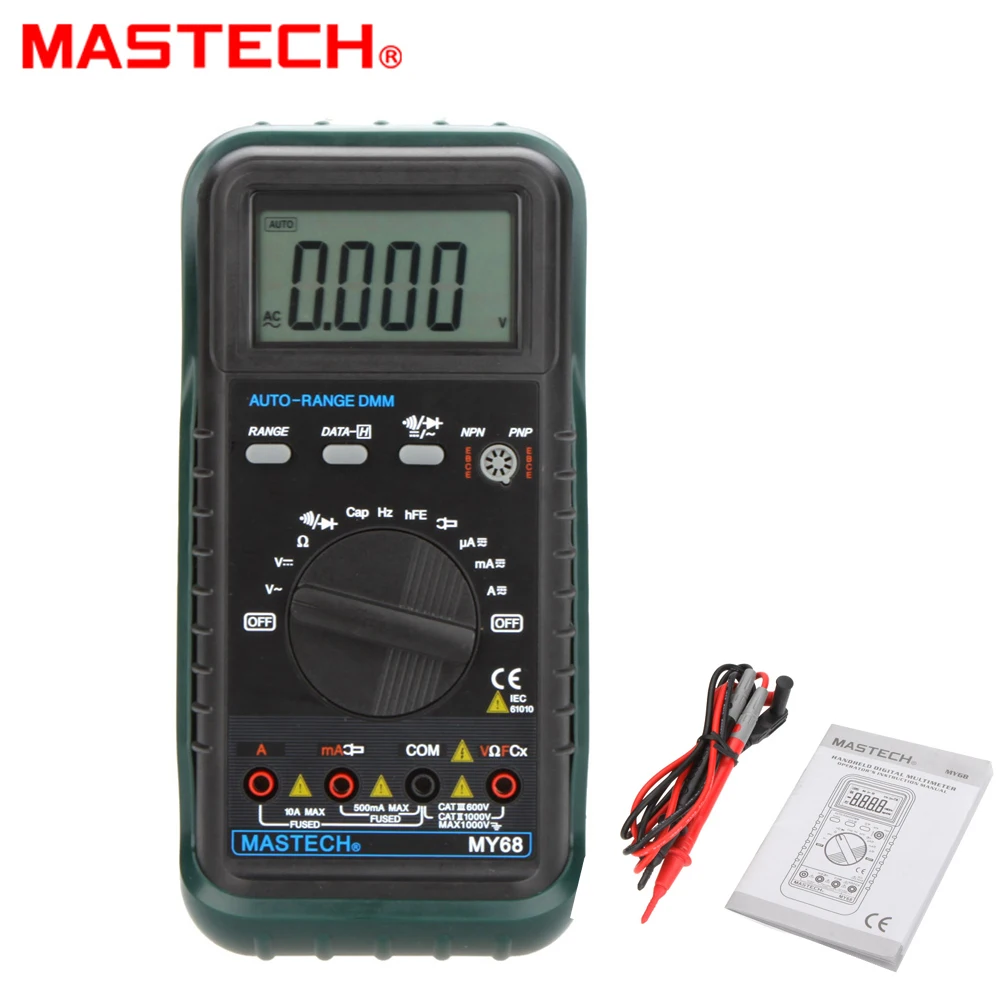 

MASTECH MY68 Handheld LCD Auto Range DMM Digital Multimeter DC AC Voltage Current Ohm Capacitance Frequency Meter