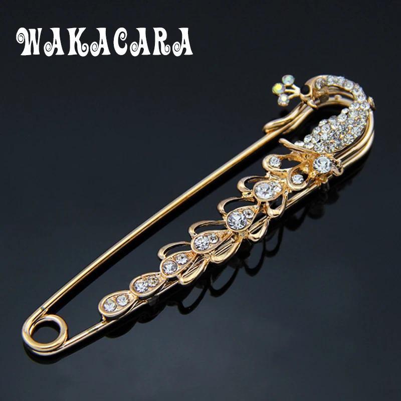 Wakacara модные Броши золото Цвет красивый кристалл горного хрусталя павлин с лацканами Булавки для Для женщин