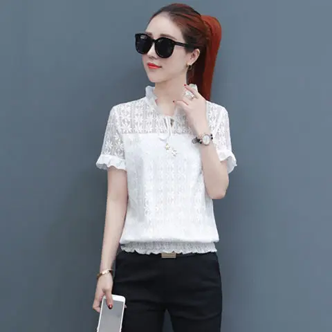 Летняя мода Новая женская рубашка Женская Повседневная кружевная блузка топы с
