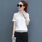 Летняя мода, Новая женская рубашка, Женская Повседневная кружевная блузка, топы с коротким рукавом, кружевная женская блузка, облегающая женская одежда DF2640