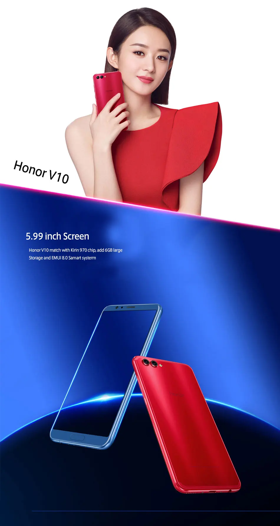Honor V10 5,99 дюйма, разрешение Full Экран Android 8,0 NFC мобильный телефон, четыре ядра, 4/6/8 ГБ+ 64 Гб/128 ГБ 48MP+ 20MP Камера 3750 мА/ч, 4G LTE смартфон