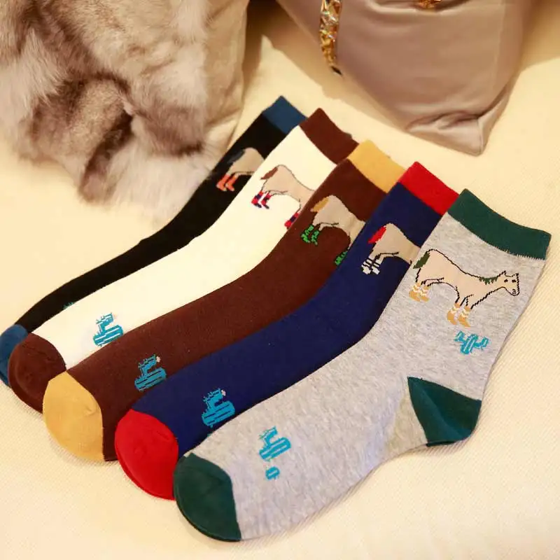 Новые модные брендовые счастливые носки новинка Мультяшные лошади стиль хип хоп
