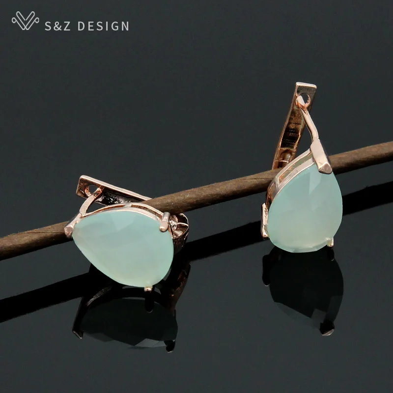 S& Z новые серьги капли воды 585 розовое золото японский/корейский для женщин девушки трендовые ювелирные изделия Свадебные анти-аллергические серьги - Окраска металла: green