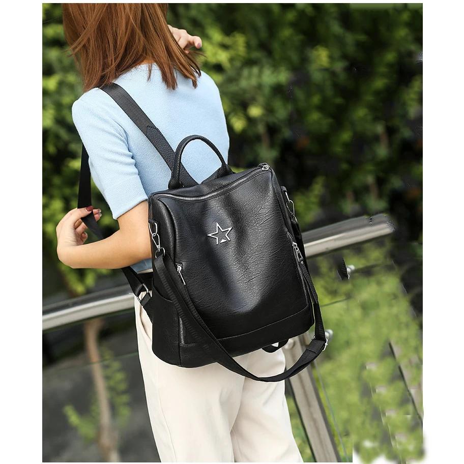 2019 высококачественный кожаный рюкзак для женщин черный Модный корейский