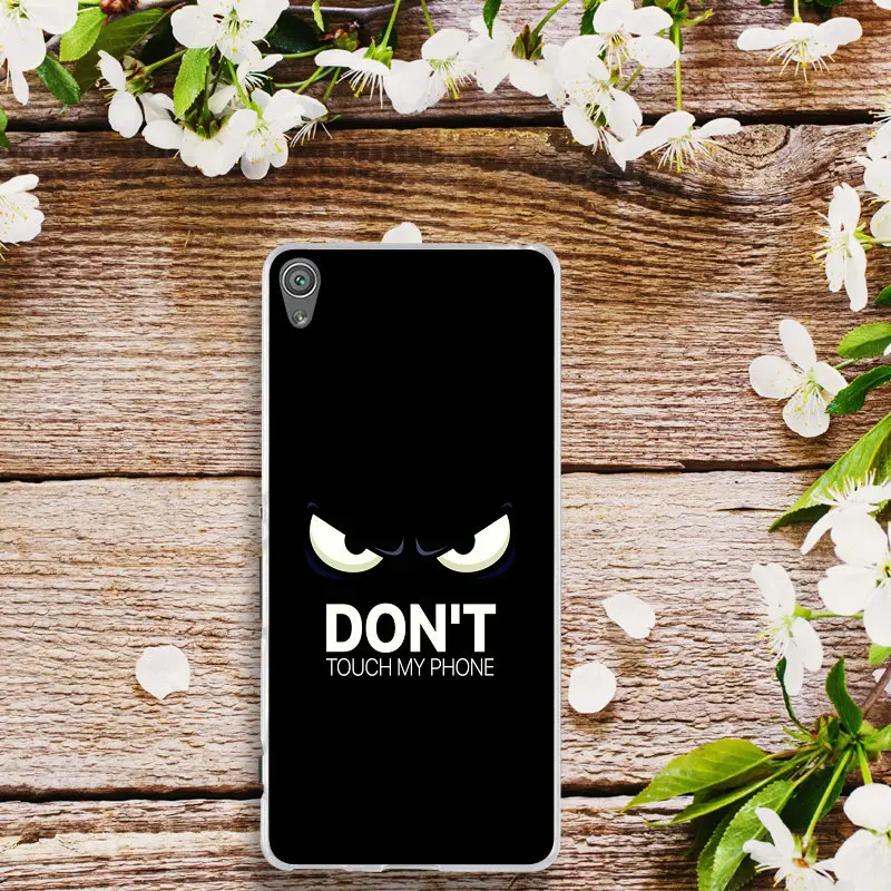 И надписью «Don't Touch My Phone»(не трогай мой принт Мягкий Силиконовый ТПУ чехлы накладки для Sony Xperia E3 E5 T3 M2 M4 M5 чехол XA; XZ Z Z1 Z2 Z3 Z4 Z5 компактный