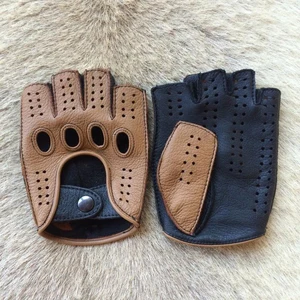 Imported High Quality 2022 New Half Finger Men Genuine Leather Gloves Goatskin Gloves Fashion Men Breathable 