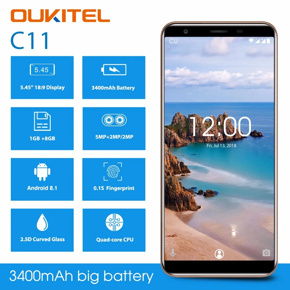 OUKITEL C11 Pro 4G Mobile Phone 5.5 inch 18:9 Display Android 8.1 Quad Core 3G RAM 16G ROM 3400mAh 8.0MP Smartphone | Мобильные