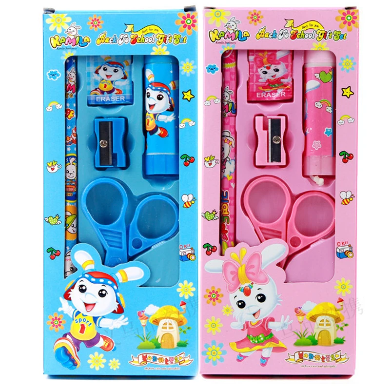 5 в 1 Детские Обучающие канцелярские товары милый кролик мультфильм ножницы