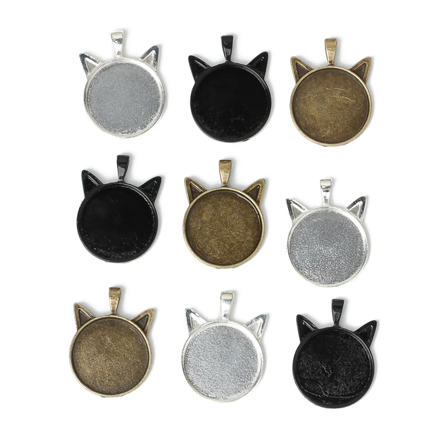 Sauvoo 10pcs/lot Black/Bronze/Silver Color Alloy Blank Pendant Base Cat Eye Shape Tray fit 25mm Glass Cabochon Jewelry Making | Украшения и