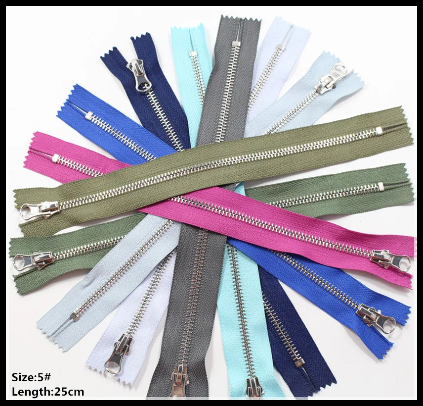 

25cm 15pcs Close-End deep blue Metal Zippers With Pearl Slider, Multi-color #3 Zippers For DIY Sewing 1 Colors Available