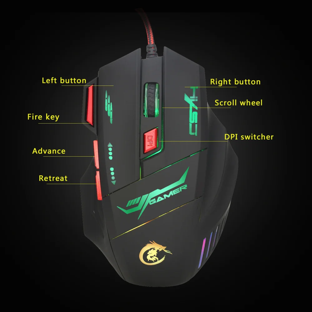 Профессиональные игровые устройства HXSJ H100 регулируемая Проводная игровая мышь