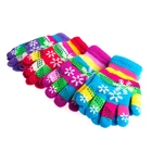 Осенне-зимние перчатки детские двухслойные утепленные вязаные перчатки из цветной пряжи с принтом снега Размеры SM