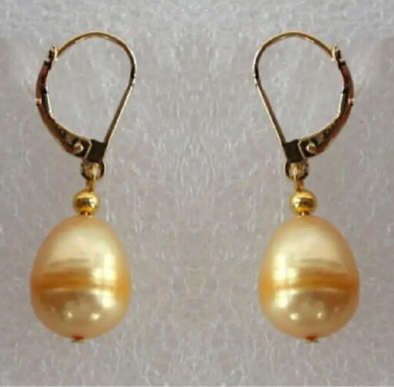 

real gorgeous 10-12mm golden South Sea Pearl Earring 14k/20 yellow Gold hook @
