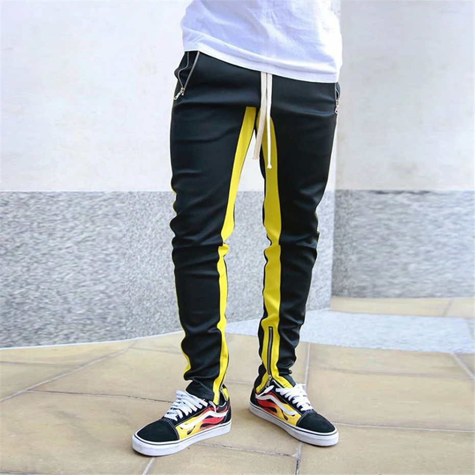 Stripe Joggers Штаны Для мужчин осень Повседневное спортивные штаны мужские туфли до лодыжки на молнии Узкие брюки одежда в стиле хип-хоп WG314