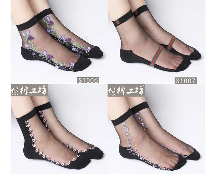 10pairs/lot! flower crystal Harajuku goth punk series cool female essential hollow thin short socks women sexy socks