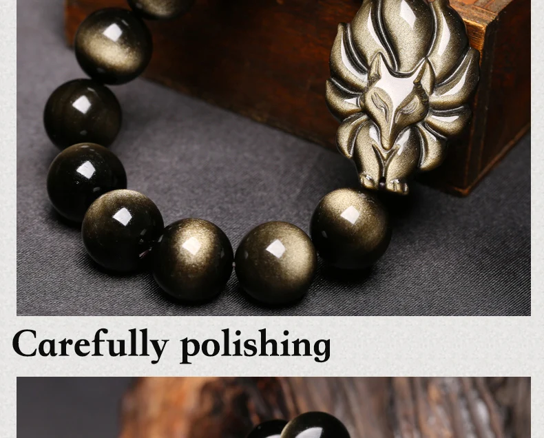 Натуральный камень Золотой обсидиан Strand Fox beads браслет и браслет ювелирные изделия 8-16 мм Nine-Taile круглые бисерные браслеты для женщин/мужчин