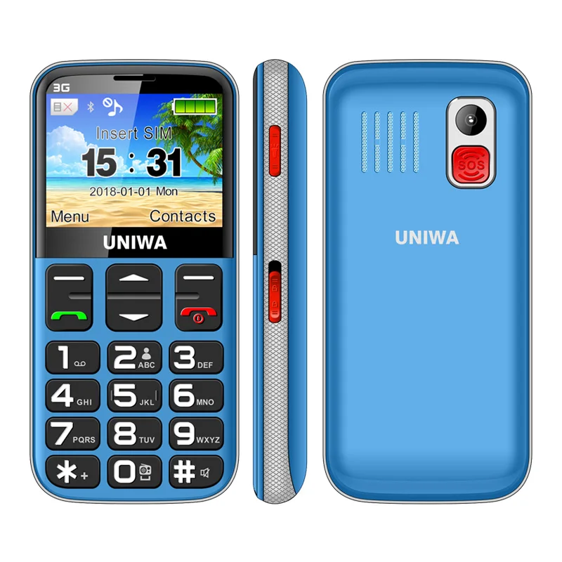 Uniwa V808G мобильный телефон 3g WCDMA кнопка SOS 1400mAh 2,3" экран фонарик Фонарь для мобильного телефона