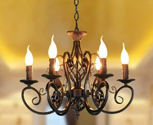 Европейская мода винтажная Люстра потолочная лампа 6 свечей Освещение Железный