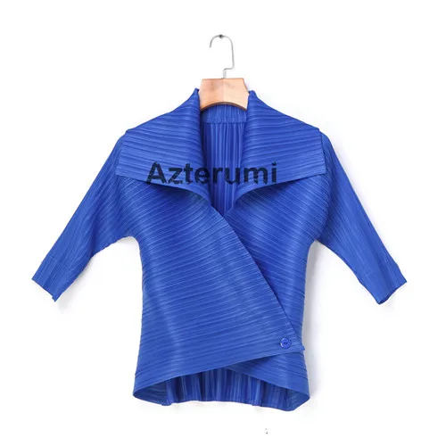 blue Azterumi специальная плиссированная Женская куртка с отложным воротником Женская открытая стежка пальто с рукавом до локтя Белый Хаки Красный Черный Бежевый Топы - Цвет: blue