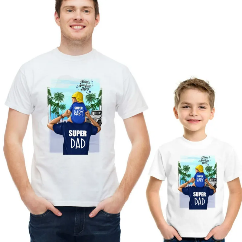 

Family Matching Clothes Outfits Super Dad Baby Print Tshirt Daddy and Me Father Son Dad Boy Kids Look Summer Clothing Brothers