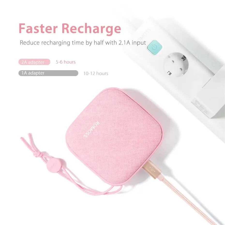 ROMOSS LC10, стильный внешний аккумулятор, 10000 мА/ч, Candybox 18650, двойной USB, тканевое портативное зарядное устройство с подвесным кольцом для iPhone, Xiaomi, huawei