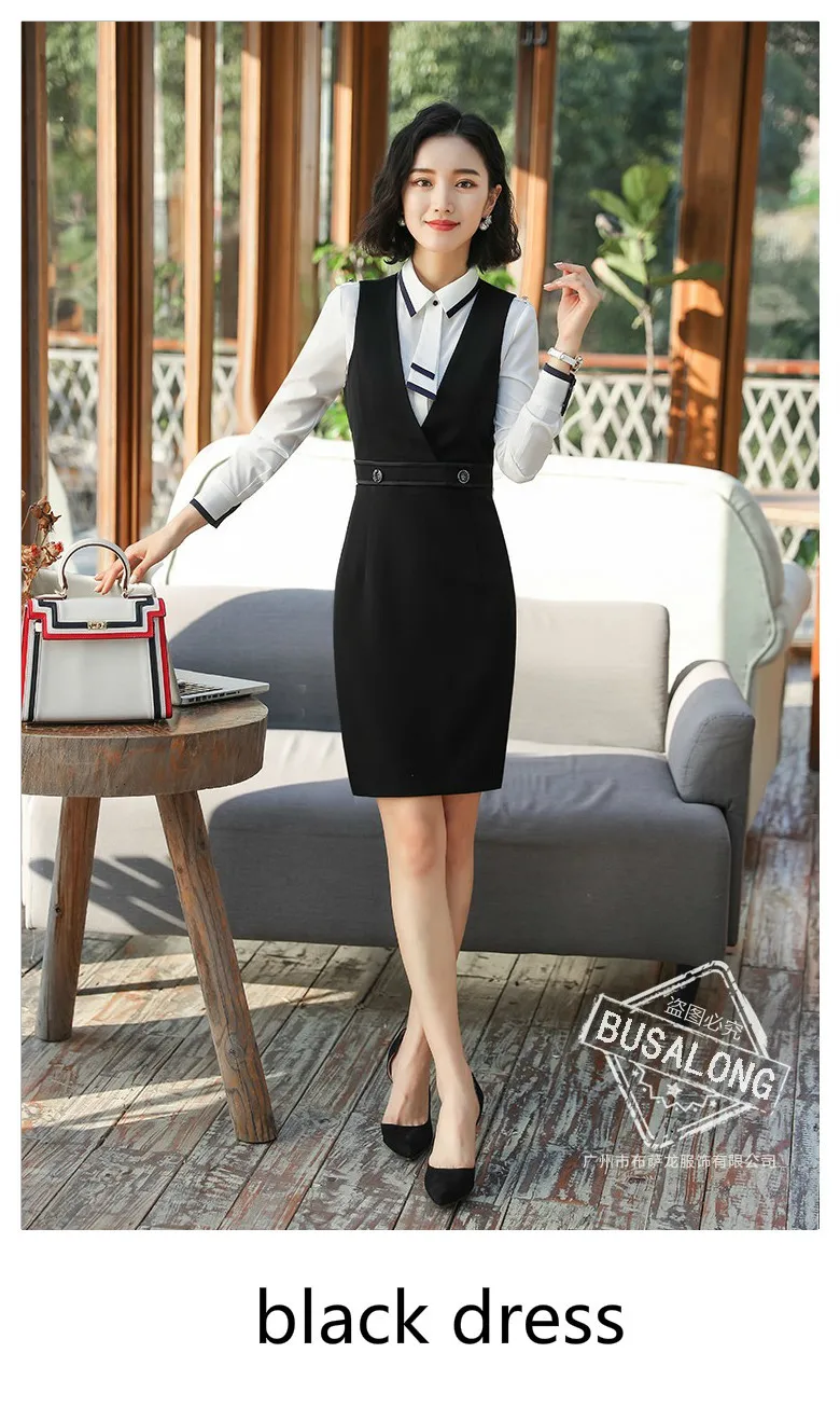 Black Dress Костюм женский брючный костюм женский костюмы женские женский костюм Женский костюм для работы, костюм для офиса комплект из 2 предметов, Блейзер, женские деловые штаны, черное пальто, брюки, осень - Цвет: Black Dress