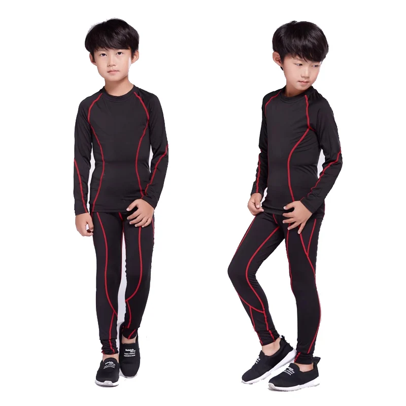 Boy Sports Running Training Tights + Warm Pants 2pc set Warm Sportswear Set Compression Clothes Rashgard Boy Winter Jogging Suit