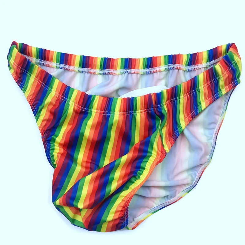 High-quality Men Briefs Underwear U Convex Pouch Lycra Rainbow Stripe Gay Jockstrap Sexy Male Underpants