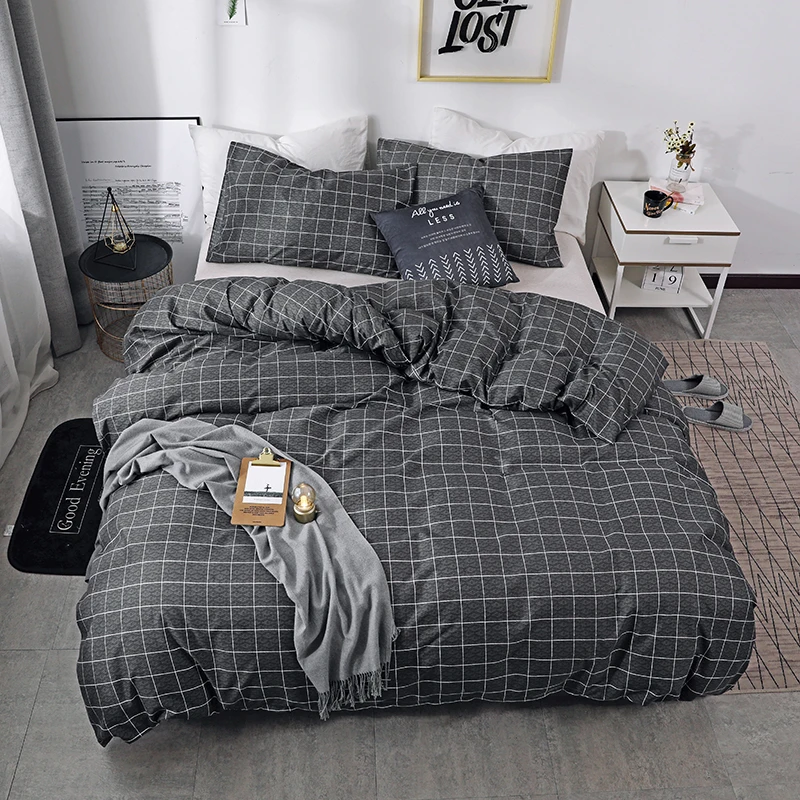 Комплект постельного белья из трех предметов с принтом сердечка и клетка в