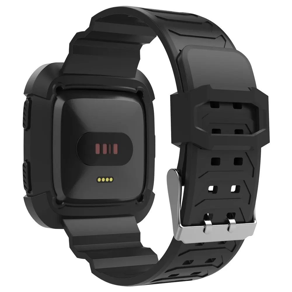 Black gray 2в1 Модный повседневный спортивный сменный ремешок для часов браслет мягкий силиконовый ремешок для спортивных часов с рамкой Чехол для Fitbit Versa Lite band - Цвет: Black gray