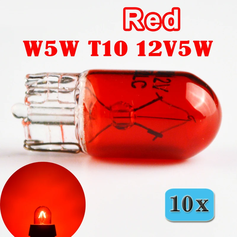 Hippcron 10 x Red T10 W5W 501 194 стеклянная автомобильная лампа 12V5W Автомобильная миниатюрная