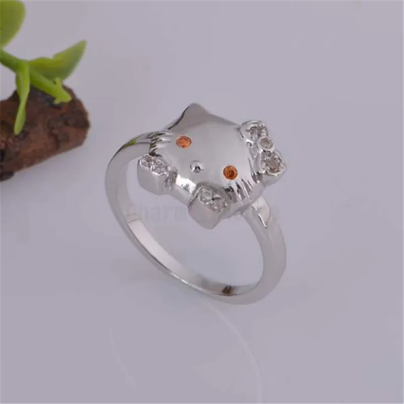AAA Cubic Zirconia Rings for Women Cute Hello Kitt Woman Fashion Jewelry Party Accessories Gifts Girls Anillos Female | Украшения и