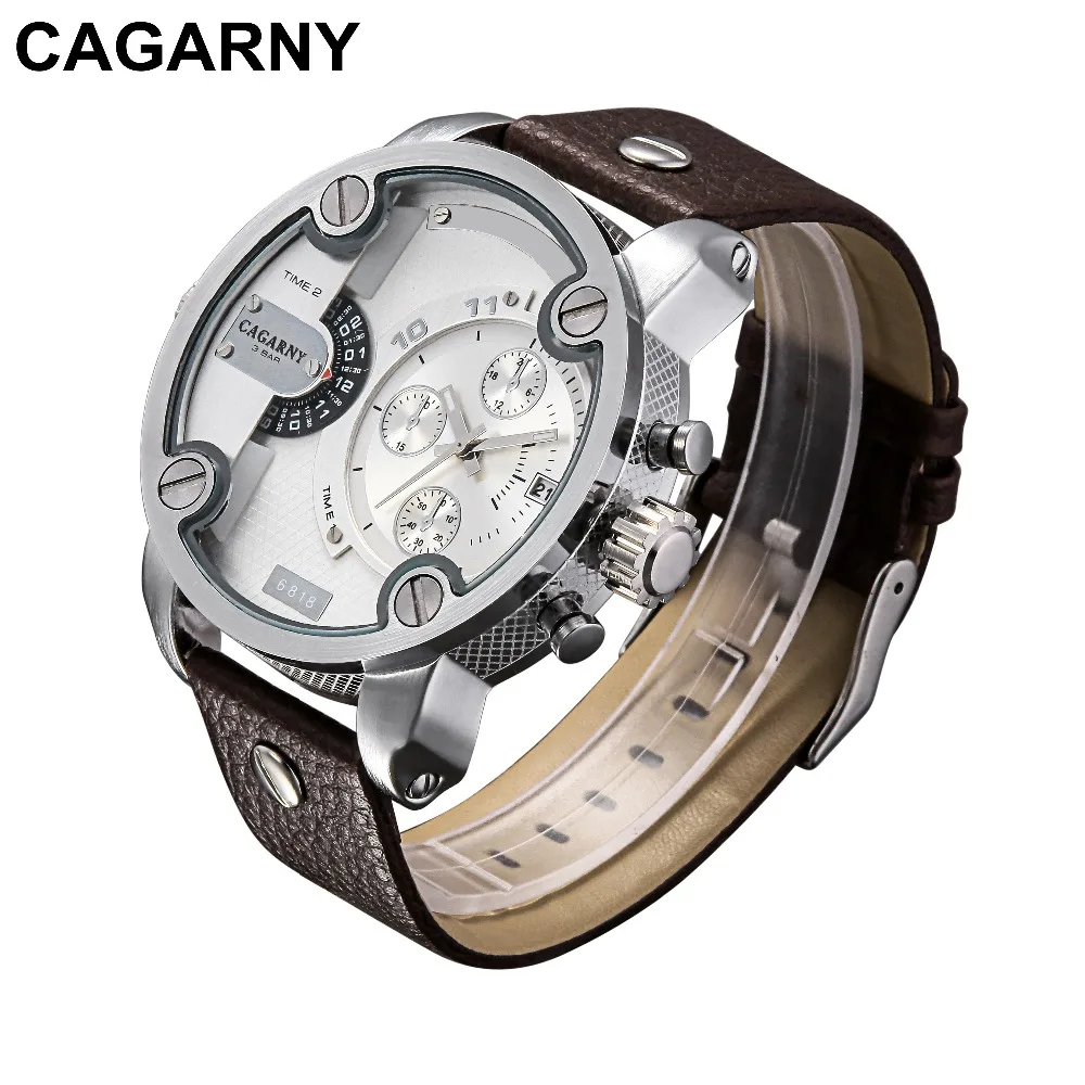 

Relogio Masculino Luxury Brand CAGARNY Men Watches Military Leather Quartz Watch Reloj Hombre Big dial Male Clock Sports Watch
