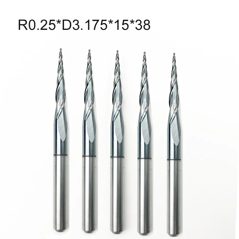 5 шт./лот R0.25-1.0* D3.175* 15*38 HRC55 Вольфрам с твердосплавным покрытием конические конусные фрезы с ЧПУ