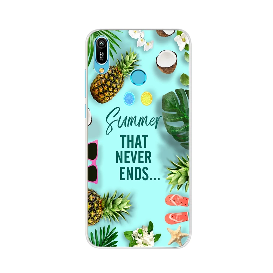 Мягкий чехол с цветами для Huawei Y6 2019 чехлы силиконовая задняя крышка телефона Y 6