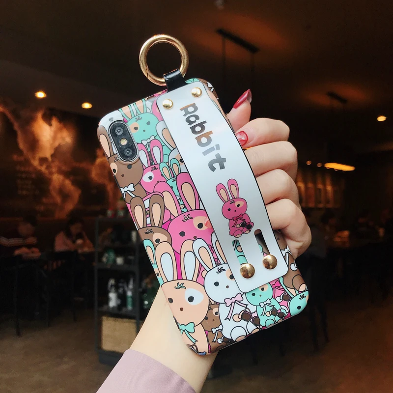 GYPHCA Luxury Brand Cute Cartoon Glossy Bear Wrist Strap TPU Soft Phone Case For iPhone X XS XR XSMAX 6 7 8 Plus Back Cover |