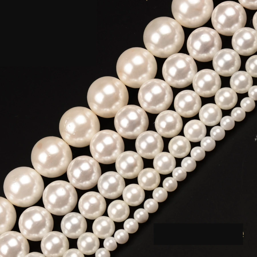 Wholesale White Shell Pearls Beads 4 6 8 10 12mm Round Loose Charms Spacer For Jewelry Making 15&quot/38cm DIY Bracelet Gifts | Украшения и