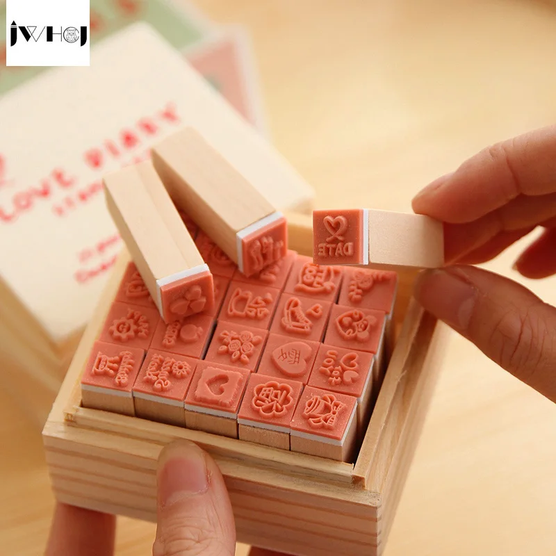 25 шт./компл. Мини милый дневник деревянный резиновый штамп подарочная коробка