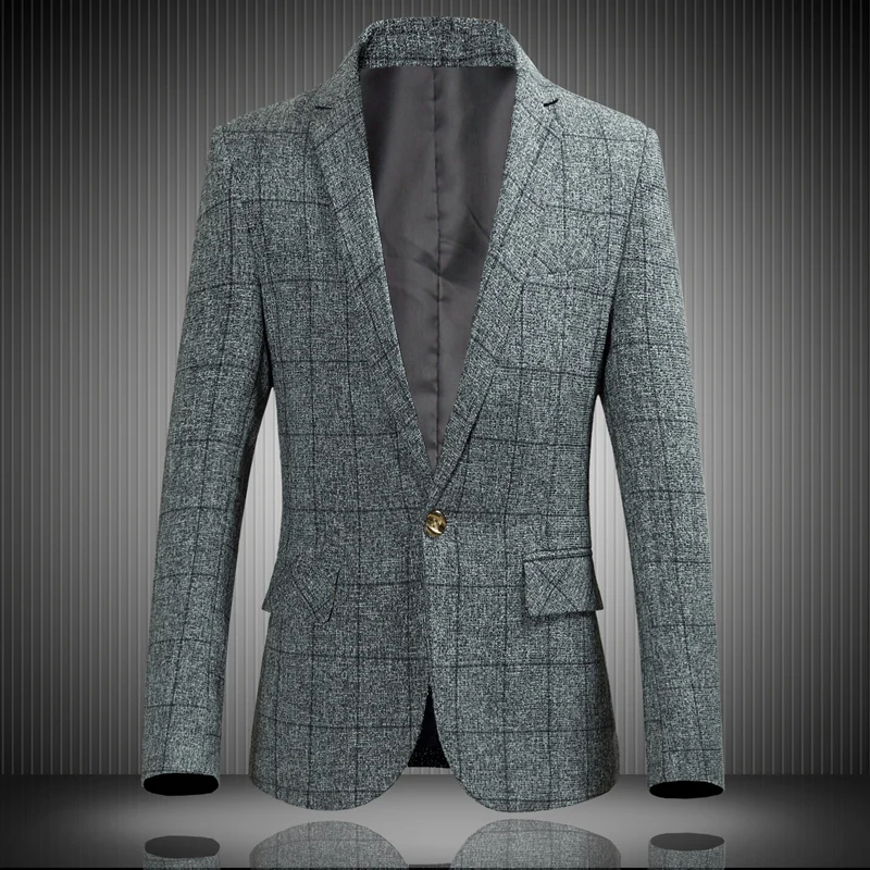 

Мужской деловой костюм с длинным рукавом, классический банкетный костюм в клетку, пиджак большого размера 6XL, 2019