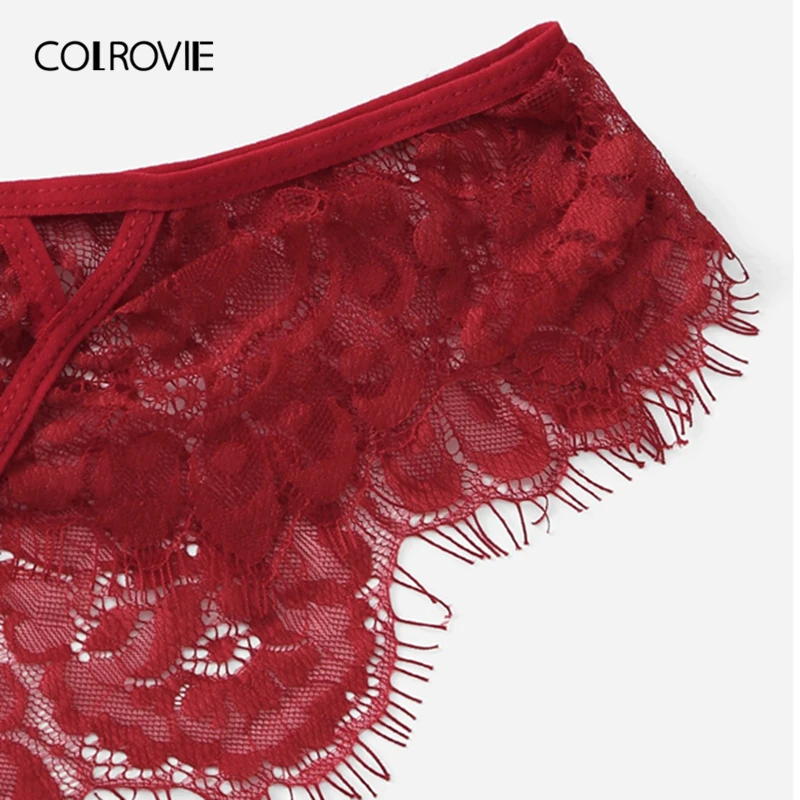 COLROVIE, красный, волнистый, кружевной, сексуальный комплект нижнего белья для женщин, нижнее белье,, на косточках, прозрачное нижнее белье, бюстгальтер и трусы