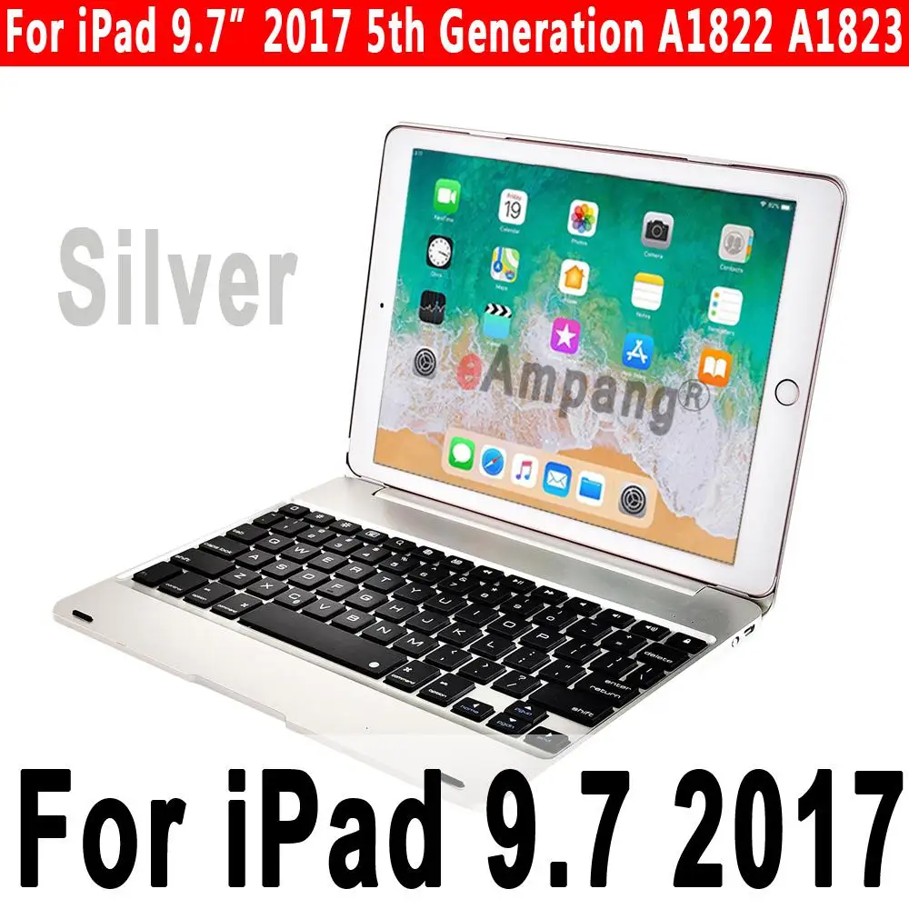 Silver iPad 9.7 2017 Складной ноутбук дизайн Bluetooth клавиатура чехол для Apple iPad 9,7 5th 6th поколения iPad Air 1 2 5 6 iPad Pro 9,7 Клавиатура Чехол - Цвет: Silver iPad 9.7 2017