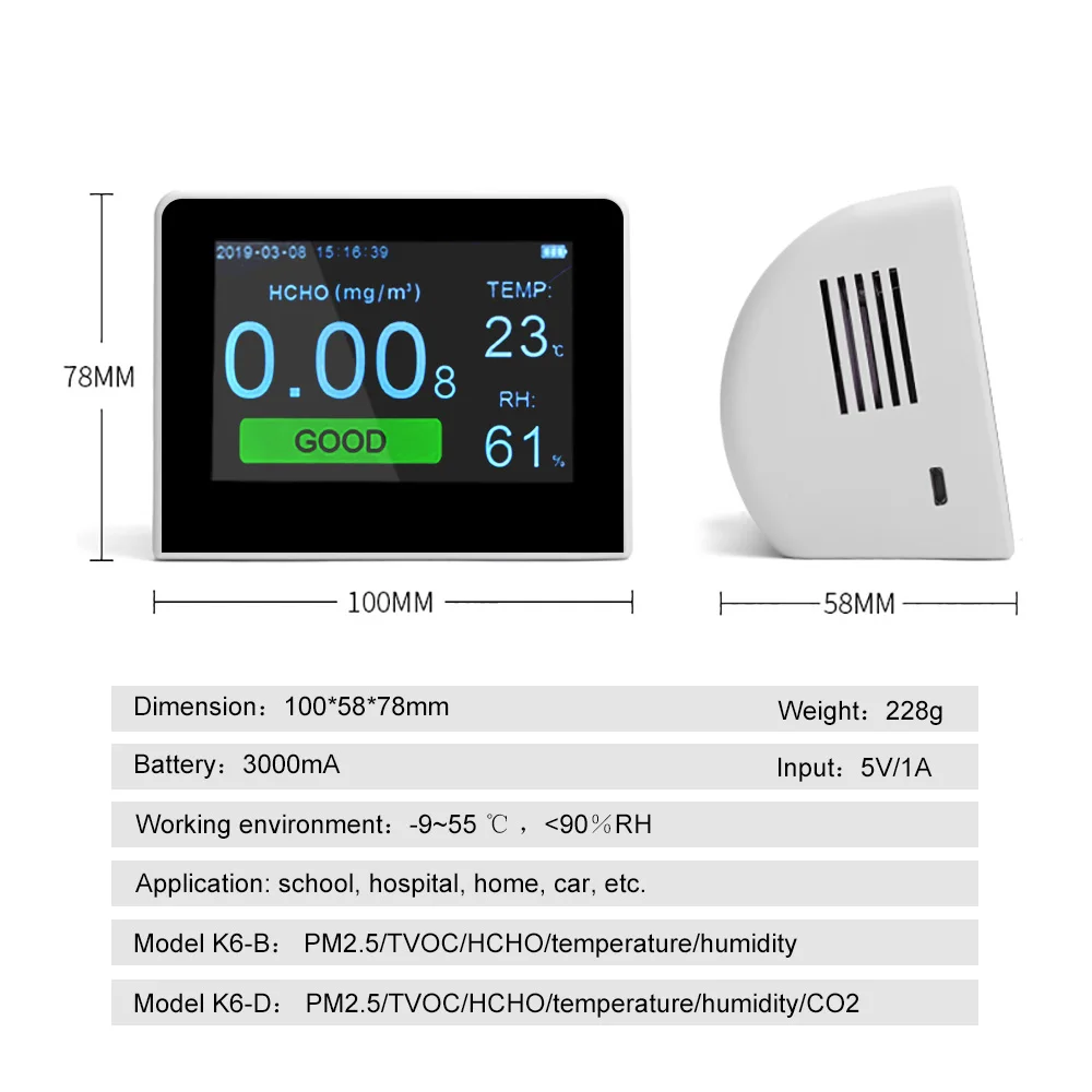 CO2 HCHO PM1.0 PM2.5 PM10 детектор термометр гигрометр углекислый формальдегидный тестер