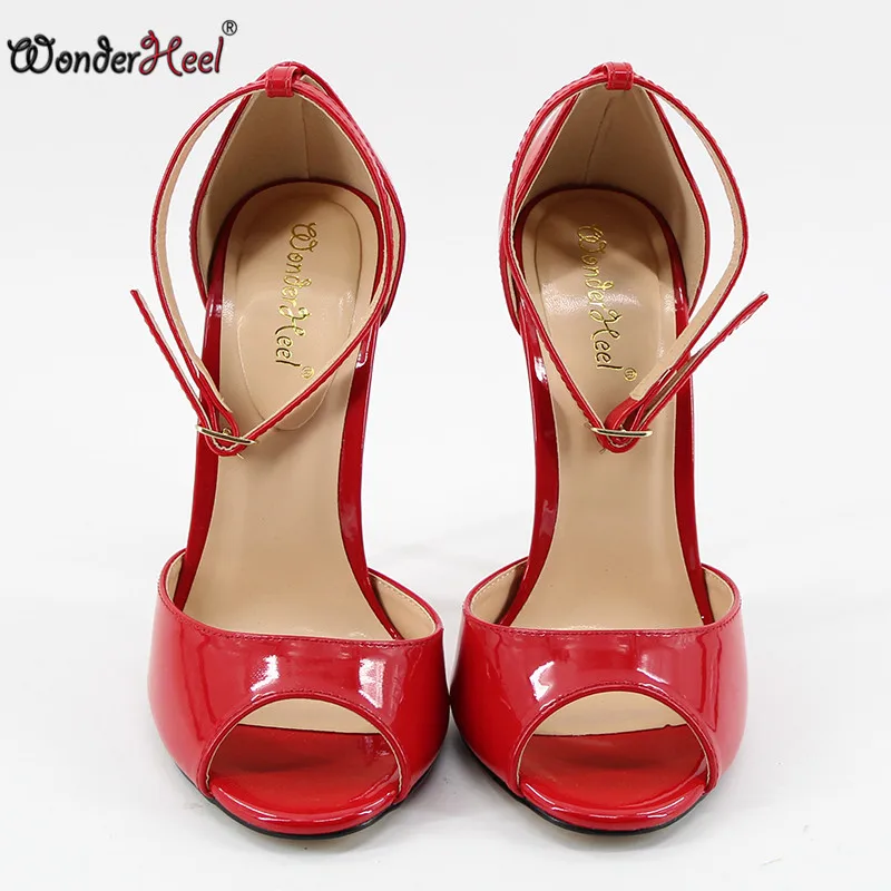 Wonderheel/горячая распродажа; модные пикантные женские босоножки на очень высоком каблуке 14 см с ремешком на щиколотке и открытым носком; большие размеры