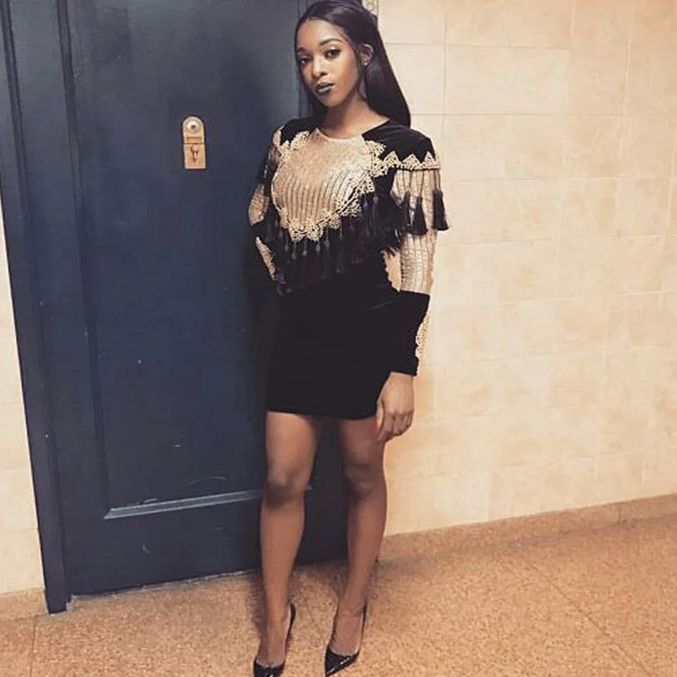 Лоскутное Бандажное платье карандаш с бусинами и кисточками сексуальное женское