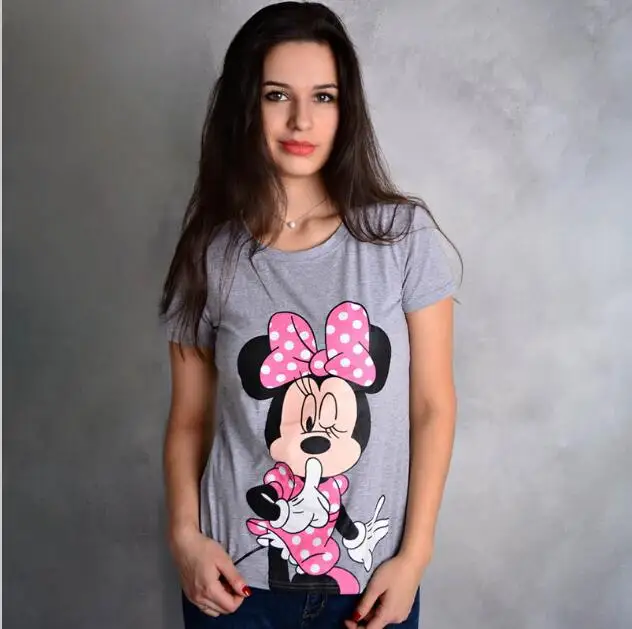 2017 Женская футболка Новая летняя новая мода черный белый Микки Печатный круглый вырез Футболка kawaii стиль