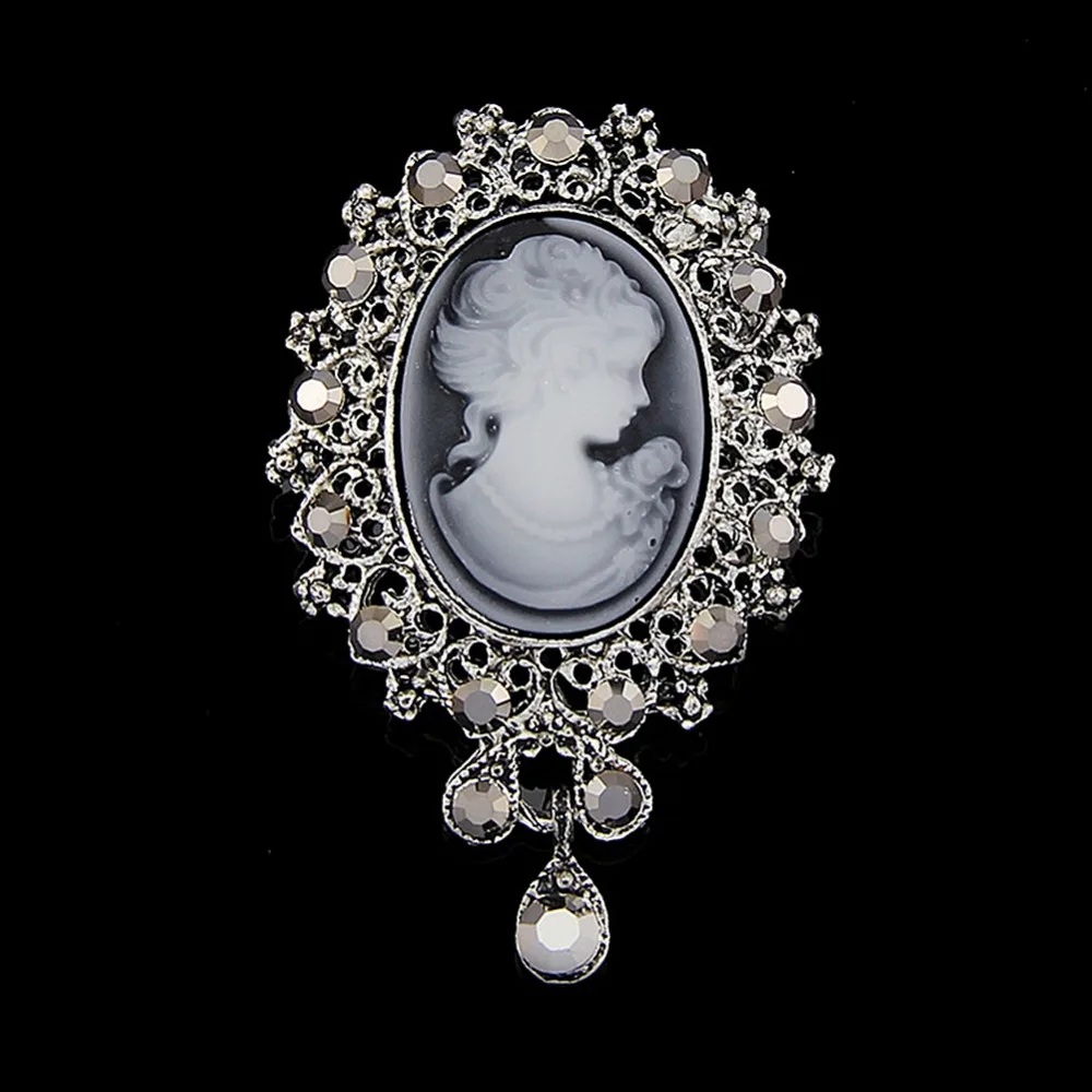 New Retro Beauty Head Crystal Tassel Brooch Alloy Pins For Women Clothing Accessories | Украшения и аксессуары