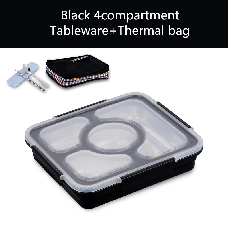 Black 4 set MICCK Теплоизоляционный Ланч-бокс, экологически чистый Бенто-бокс с столовыми приборами, контейнер для еды с отделениями, герметичный, не смешанный - Цвет: Black 4 set