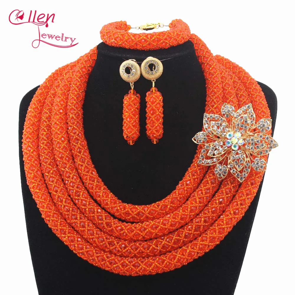 

Amazing Statement Necklace Nigerian Wedding beads bridal African Beads Jewelry Set indian dubai Beaded Necklace set E1182